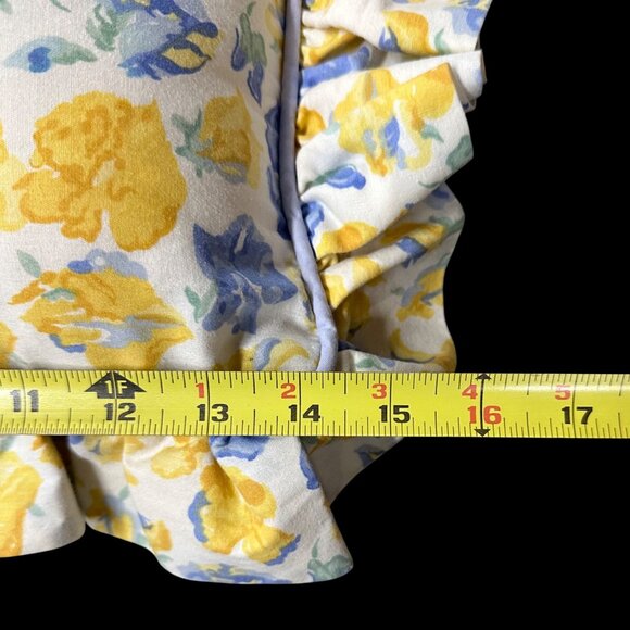 Vintage Throw Pillow Laura Ashley Charlotte USA Floral Ruffled 90s Blue Yellow - Picture 7 of 8